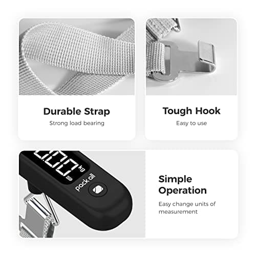 pack all 110 Lbs Luggage Scale, Digital Handheld Baggage Scale, Travel Suitcase Weight Scale with LCD Display, Battery Included, Black — view 6