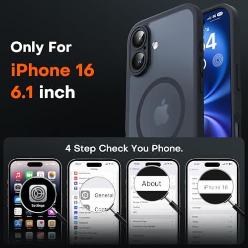 TOCOL Magnetic for iPhone 16 Case, Upgraded Full Camera Protection, Fit for MagSafe, Rugged Phone Case for iPhone 16 6.1 Inch, Drop Protection, Anti-Scratch, Black