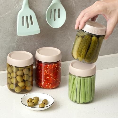 NETANY 6-pack 16oz Glass jars with Airtight Lids, Overnight Oats Containers with Lids, Wide mouth Mason Salad jars, Glass Food Storage Containers for Snacks Yogurt Spice Sugar-Beige — view 4