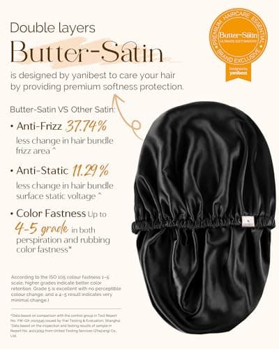 YANIBEST Silk Bonnet Satin Bonnet for Sleeping Women and Men, Adjustable Double Layer Hair Bonnet for Curly Hair Black — view 2
