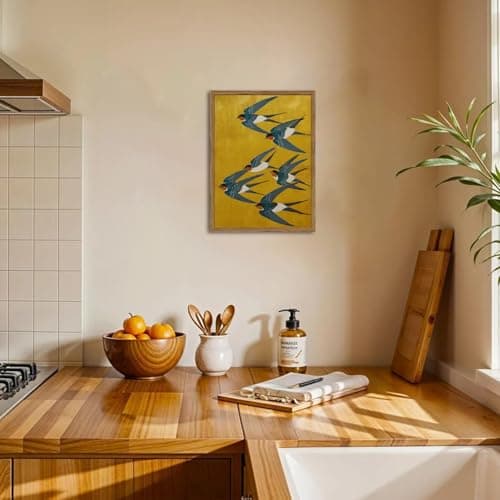 Vintage Japanese Bird Wall Art, Japan Swallow Wall Decor Painting Cottage Animal Poster Canvas Prints Picture for Bedroom Living Room Farmhouse 12x16 inch Wood Framed — view 6