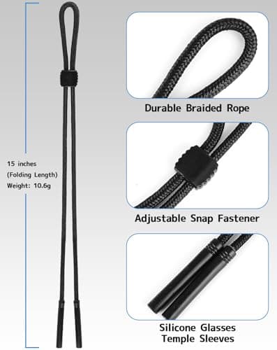 BILIONE Braided Glasses Strap, Eyeglasses & Sunglasses Lanyard Cord for Men Women, Black Eye Glasses Holders Around Neck for Sports, Adjustable Eyewear Retainer Safety String Rope, Pack of 3 — view 2