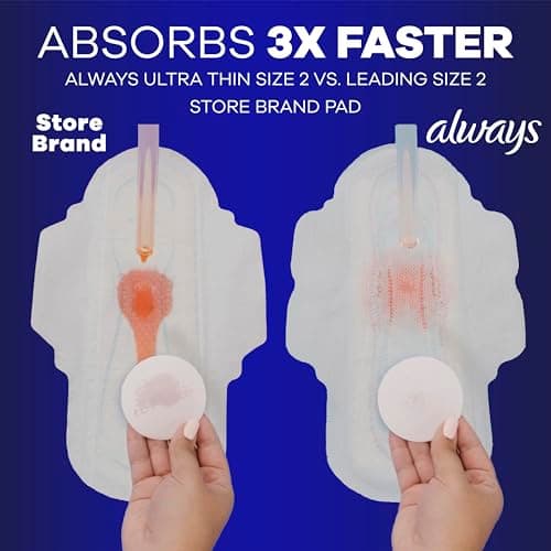 Always Ultra Thin Feminine Pads with Wings for Women, Size 5, Extra Heavy Overnight Absorbency, Unscented, 34 Count — view 2