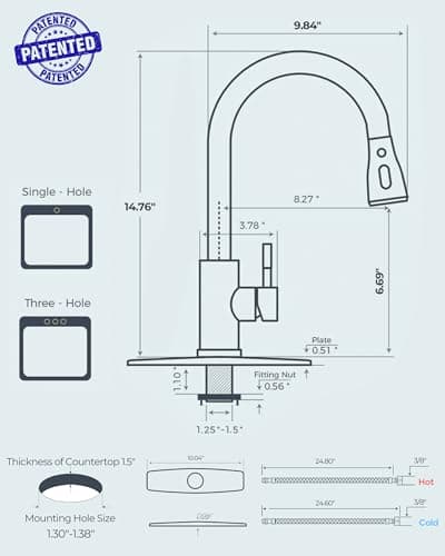 FORIOUS Kitchen Faucets with Pull Down Sprayer, Brushed Nickel, High Arc Single Handle Classic Stainless Steel Sink Faucet 1 or 3 Hole, Suitable for Farmhouse Camper Laundry Rv Bar — view 5