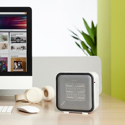 Amazon Basics Ceramic Space Heater, Portable Mini Heater for Office Desk, 500W, With Tip-Over Protection, Lightweight 1.4 lbs, White, 5.9"D x 3.2"W x 6"H — view 5