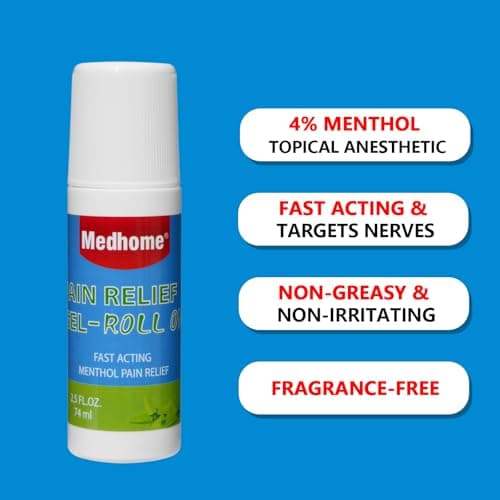 Medhome Pain Relief Roll On, Travel Size Pain Reliever, for Knee, Neck, Hip, Joint, Shoulder, Arthritis Pain Reliever, Fast Acting & Long Lasting Formula, Roll On Menthol Gel 2.5 oz (Pack of 1)