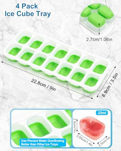 4 Pack Ice Cube Tray, Silicone Ice 14-Cube Trays with Lid, Easy-Release
