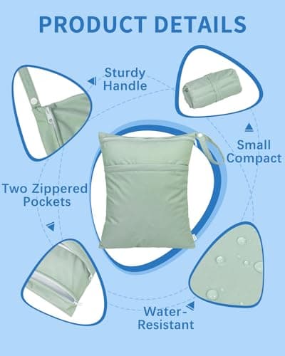 babygoal Wet Dry Bags for Baby Cloth Diapers, Washable Travel Bags, Beach, Pool, Gym Bag for Swimsuits & Wet Clothes with Two Zippered Pockets 3 Pack, 3LN32-CA — view 2