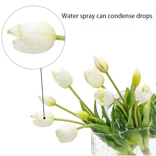 DUYONE 15Pcs Artificial Tulips Flowers, Soft Touch Realistic Latex Tulips Bouquet for Home Office Wedding Party Garden Decor, Fake Flowers for Centerpieces Dining Table Living Room Spring(White,15pcs) — view 2