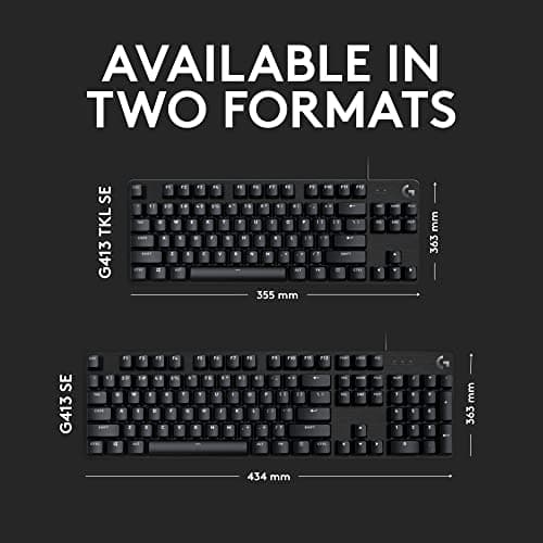 Logitech G413 SE Full-Size Mechanical Gaming Keyboard - Backlit Keyboard with Tactile Mechanical Switches, Anti-Ghosting, Compatible with Windows, macOS - Black Aluminum — view 5