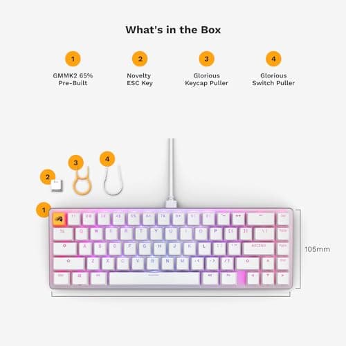 Glorious Gaming GMMK 2-65 Percent Keyboard - White Custom Layout - Compact Low-Profile - Hotswap w/Cherry Mx Style Switches - Incl. Double Shot Keycaps & Linear Switches — view 5
