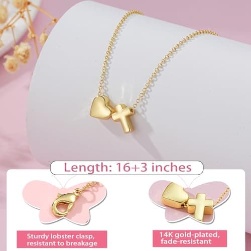 ESPVO First Communion Gifts for Girls Teens 1st First Holy Communion Decorations Catholic Primera Cross Necklace Christian Religious Teenage Kids Daughter Granddaughter Ideas — view 3
