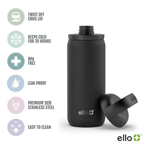 Ello Cooper Twist 18oz Kids Stainless Steel Water Bottle with Chug Lid | Leak Proof Double Walled and Vacuum Insulated | Fits Car Cupholder | Built in Carry Loop | Dishwasher Safe | Antigua — view 2