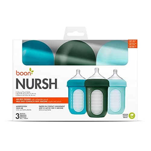 Boon Nursh Bottles - Silicone Baby Bottles Help Ease Colic Symptoms - Formula and Breast Milk Only Touch Food-Grade Silicone - Medium Flow - 8 Oz - Blue — view 6