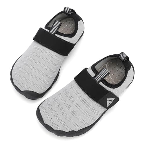 Mishansha Kids Water Shoes Quick-Dry Wide Toe Box Non-Slip Barefoot Shoes Beach Pool Swim Shoes Grey 3 Big Kid