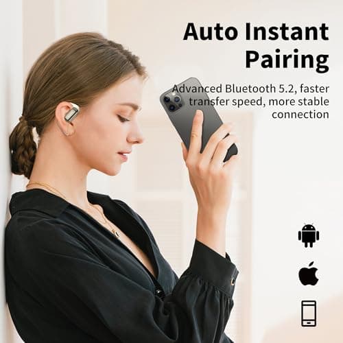 BUGANI Open Ear Headphones, Bluetooth 5.2 Open Ear Earbuds with Microphone, ENC Clear Talk, Immersive Stereo Sound, Fast Charging, 32H Playtime, Waterproof, White — view 4