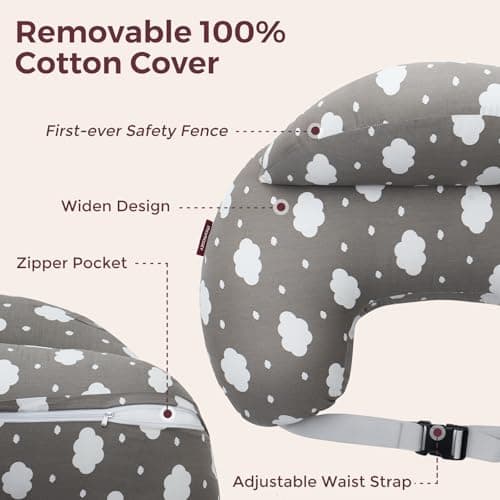 Momcozy Nursing Pillow for Breastfeeding, Original Plus Size Breastfeeding Pillows for More Support for Mom and Baby, with Adjustable Waist Strap and Removable Cotton Cover, Grey — view 5