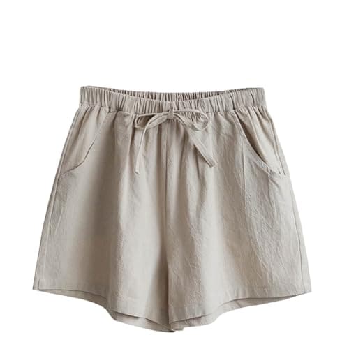 Beach Shorts for Women Vacation High Waisted Shorts Drawstring Short Pants Summer Comfy Travel Pants with Pockets Khaki — view 4