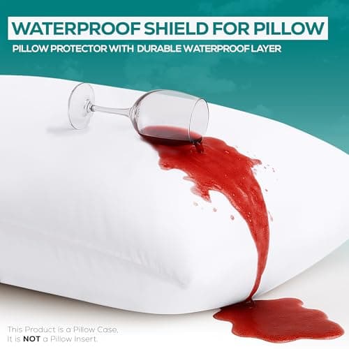 Set of 2 Pillow Protectors with Zipper Standard Size, Bed Bug and Dust Mite Proof Pillow Covers, Ultra Soft Pillow Encasements, Moisture Wicking and Waterproof Pillow Cases by Utopia Bedding (White) — view 2