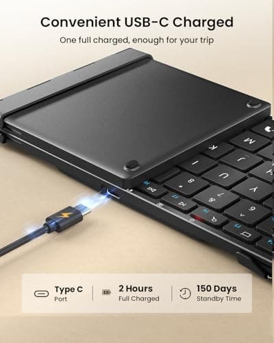 ProtoArc Foldable Bluetooth Keyboard, XK01 Full-Size Portable Wireless Keyboard for Travel, 105 Keys, 0.65" Keycaps, Multi-Device Sync for iPad Tablet Smartphone Laptop PC Windows iOS Android, Black — view 5