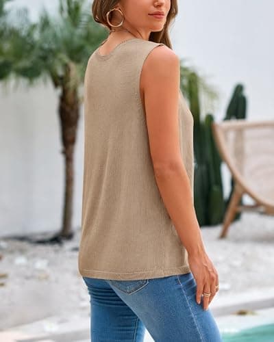 BTFBM Women's Sleeveless Sweater Vest 2026 Summer Crew Neck Ribbed Knit Lightweight Pullover Casual Loose Fit Tank Tops(Khaki, Small) — view 2