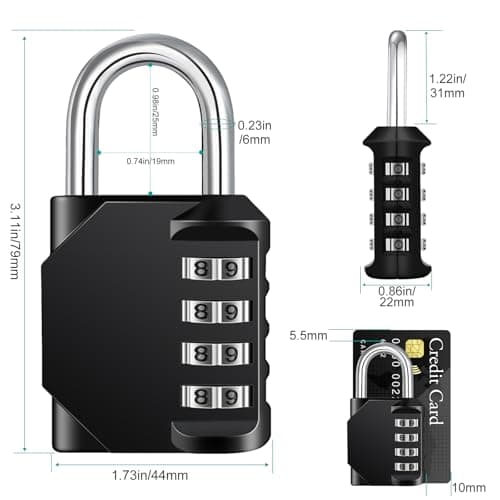 ZHEGE Padlock, Combination Lock 4 Digits, Outdoor Lock Weatherproof (Black) — view 3