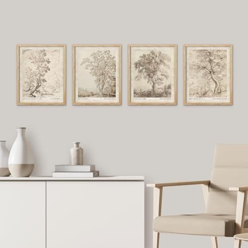 SIGNWIN Framed Poster Vintage Landscape Sketch Antique Tree Wilderness Nature Illustrations Fine Art Decorative Country/Farmhouse Vintage for Living Room, Bedroom, Office - 8"x10"x 4 Natural — view 2