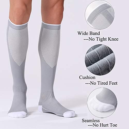 FITRELL 3 Pairs Compression Socks for Women and Men 20-30mmHg- Circulation and Muscle Support Socks for Travel, Running, Nurse, Knee High, Medical Black+White+Grey Small-Medium — view 4