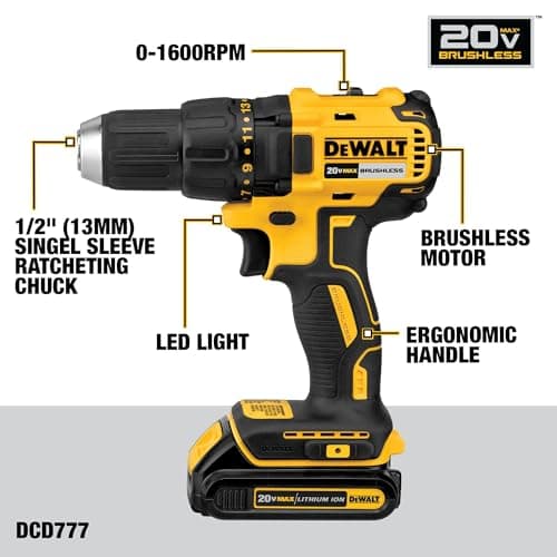 DEWALT 20V MAX Cordless Drill and Impact Driver, Power Drill Brushless 2-Tool Power Tool Combo Kit, Includes 2 Batteries, Charger and Bag (DCK277D2) — view 2