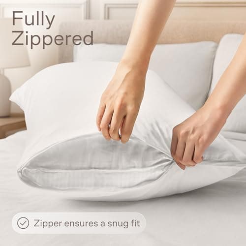 Ultra Soft Pillow Protectors with Zipper Standard Size - Set of 4 Breathable Pillow Covers - 100% Protection Against Stains, Dust & Dirt - Machine Washable (White) — view 2