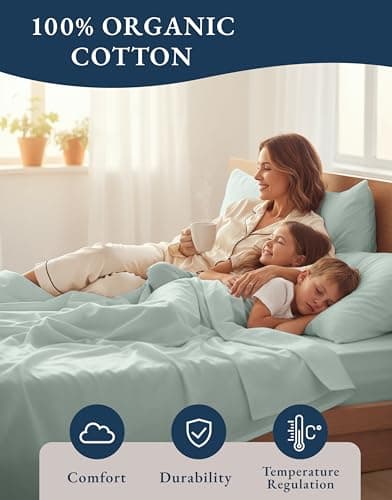 Lane Linen 100% Organic Cotton Double Bed Sheets – 4 Piece Full Sheets Set, Ultra-Soft & Breathable, Deep Pocket Fits 15” Mattress, Percale Sheets for Double Size Bed – Cool Blue — view 5