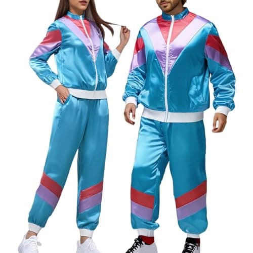 Unisex Adult 70s 80s Tracksuit 2 Piece 90s Retro Windbreaker Jacket Set Disco Hip Hop Performance Costume Y2K Neon Outfits