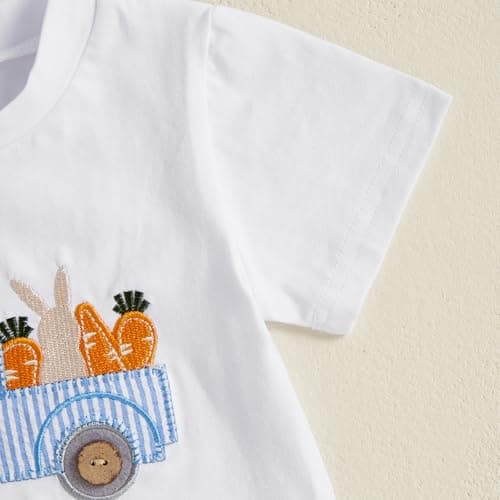 Toddler Baby Boy Easter Outfits Short Sleeve Truck Embroidery T-Shirt + Shorts Set Boys Spring Clothes (White, 6-12 Months) — view 5
