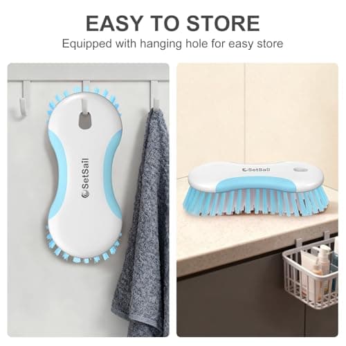 SetSail Multi-Purpose Scrub Brush of 2 Pack, Stiff Bristles Cleaning Brush with Non-Slip Grip Heavy Duty Scrub Brushes for Cleaning Bathroom Kitchen Tile Bathtub Sink, Blue — view 4