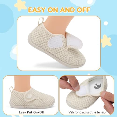 JOINFREE Toddler Sneakers Non-Slip Baby Shoes Boys Girls School Shoe Barefoot Sneaker Beige 18-24 Month Infant — view 2