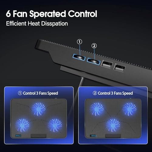 AIMIUZI Laptop Cooling Pad, Gaming Laptop Cooler with 6 Quiet Fans, Laptop Fan Cooling Pad Fits 12-17 Inch Laptop, USB Port Powered, 7 Adjustable Height — view 4