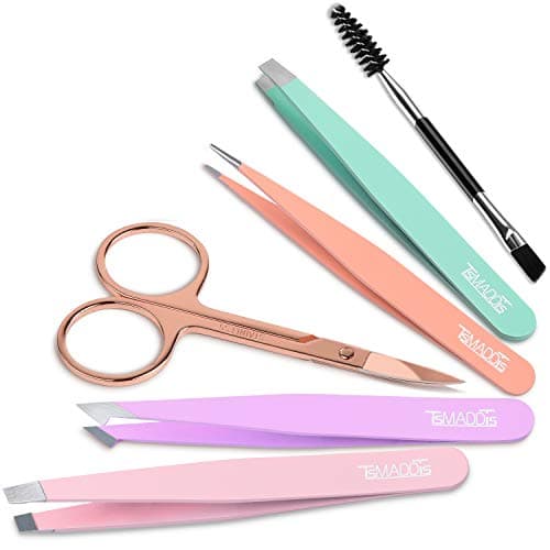 TsMADDTs 6 pcs Tweezers Set for Women, Eyebrow Tweezers with Curved Scissor for Ingrown Hair, Hair Plucking Daily Beauty Tools with Leather Travel Case — view 7