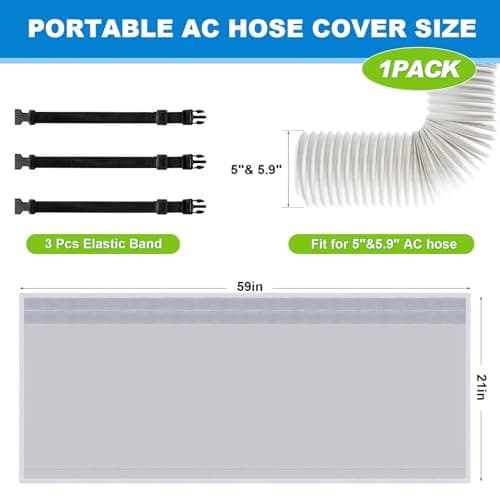 Portable AC Hose Insulation Sleeve, Air Conditioner Hose Cover Wrap Fit for 5" & 5.9" Diameter Exhaust Hose, AC Hose Insulation Cover with 3 Pcs Adjustable Buckle Straps for Secure Fixation (Gray) — view 5
