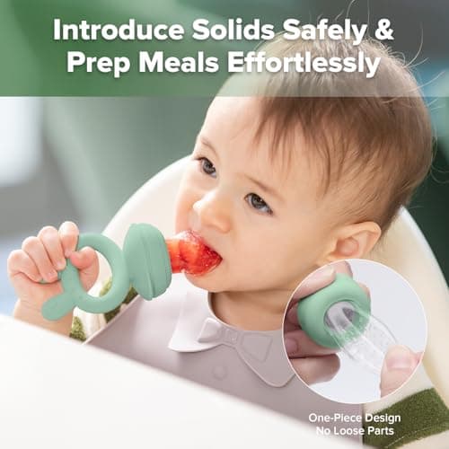 Haakaa Baby Fruit Food Feeder & Mini Freezer Nibble Tray Combo, Breastmilk Popsicle Molds for Baby Cooling Relief, BPA Free Silicone Feeder for Safe Infant Self Feeding, 4 Month+ (Pea Green)