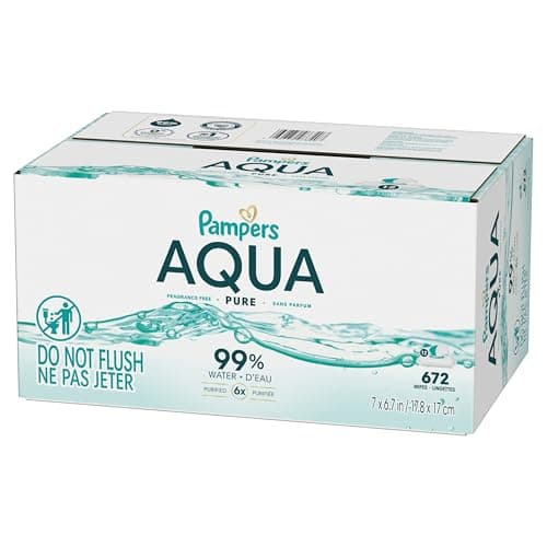Pampers Aqua Pure Baby Wipes, 99% Water, Fragrance Free, Unscented, Water Based, Multi-Use, 672 Wipes Total (12X Flip-Top Packs) [Packaging May Vary] — view 16