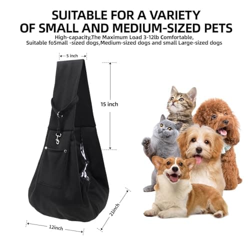 Dog Carrier Sling - Reversible Puppy Carrier Purse with Storage Pocket, Hand-Free Dog Sling Carrier for Carry Small Dogs and Cats, Travel Safety Harness, Dog and Cat Harness(Black) — view 4