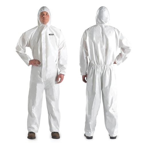 Hazmat Suit Disposable coveralls | Full Body Protective Suits in 7 Sizes with Multiple Specifications With Hood, X-Large, White, 1