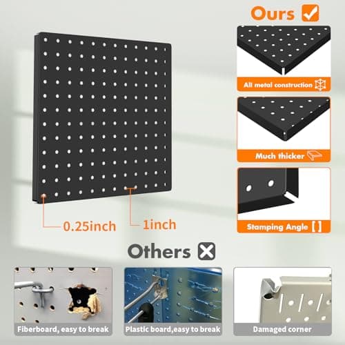 FZK Peg Board, 6PCS Metal Pegboard, 30cm*30cm, Heavy Duty Pegboard Wall Organizer with Frame. Black Pegboard for Wall, Garage, Workbench, Craft Room, Tool Organization — view 2
