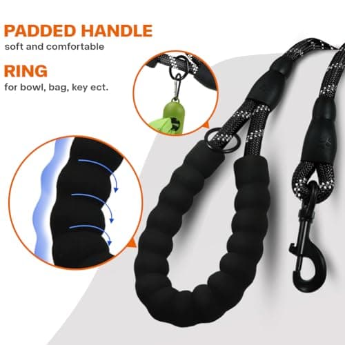 Taglory Rope Dog Leash for Medium Large Dogs, 4 FT Padded Handle, Black — view 3