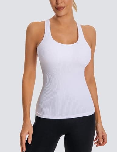 MathCat Seamless Workout Tank Tops for Women with Built in Bra, Spaghetti Strap Padded Gym Tops, Racerback Sports Athletic Slim Yoga Shirts Camisole White