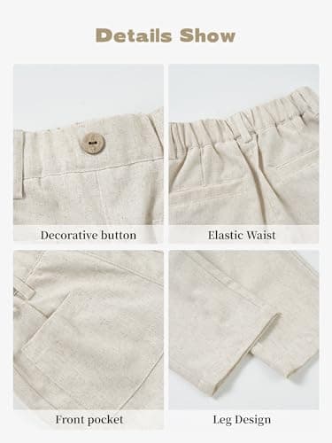 Volunboy Toddler Suit Baby Boy 2 piece Linen Blazer Dress Pants Set Boys Tuxedo Bowtie Set (BeigeWhite, 2-3T) — view 4