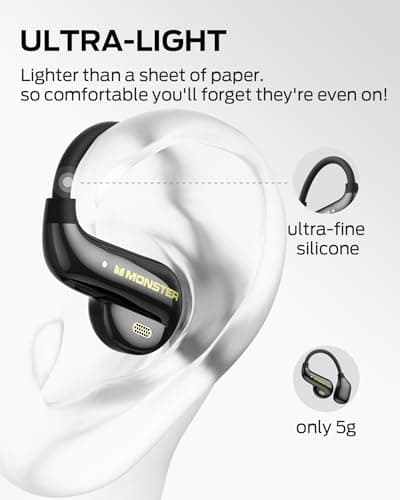 Monster Open Ear AC390 Headphones, Bluetooth 6.0 Earbuds with Stereo Sound, Wireless Headphones 24H Playtime, IPX5 Waterproof, Rotating Charging Case with Lanyard, Ultra-Light Open Ear Earbuds Black — view 5