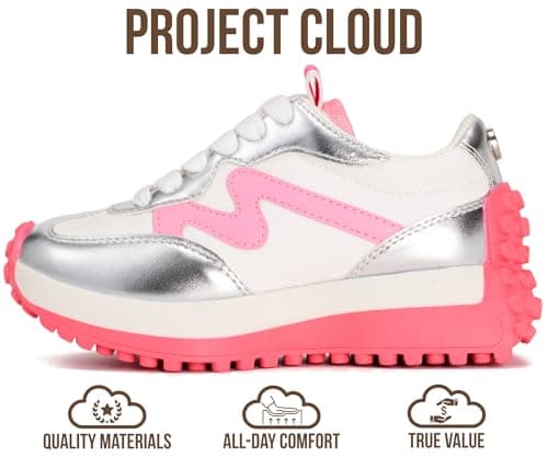 Project Cloud Kid Shoes for Girls - Girls Sneakers with Breathable Upper, Lightweight Design, Memory Foam Insole & Non-Slip Outsole (Lecco_K,PINKCOMBO,2) — view 3