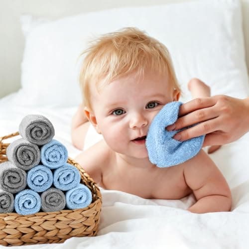 UNIMADE Baby Washcloths, 20 Pack Microfiber Coral Fleece Wash Cloths, Extra Absorbent Baby Towels for Newborns, Infants and Toddlers, Gentle on Sensitive Skin for Face and Body - 7" × 9", Blue&Grey — view 5