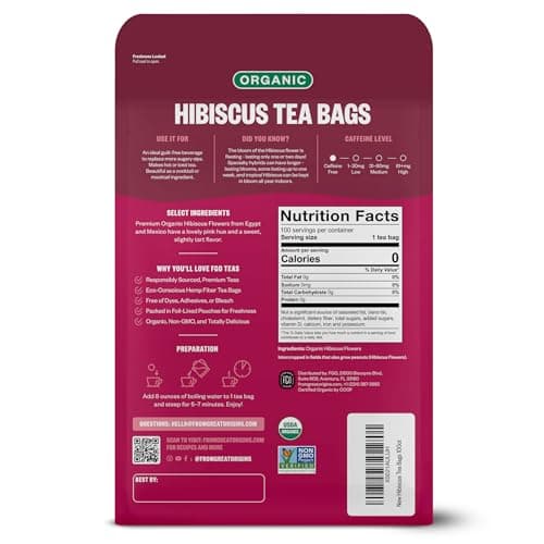 FGO Organic Hibiscus Tea, 100 Count, Eco-Conscious Tea Bags, Caffeine Free, Packaging May Vary (Pack of 1)